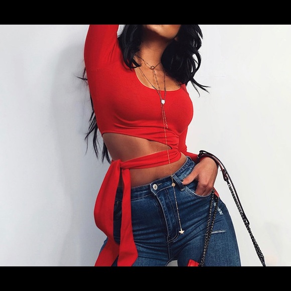 unbranded Tops - Sexy low cut hollow out solid red crop top! Nwot